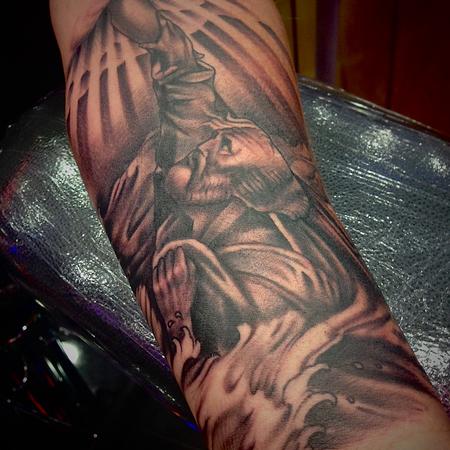 Tattoos - Black and Grey Religious Forearm piece, St. Peter. - 108119